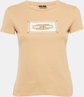 Elisabetta Franchi Beige Applique Cotton Jersey T-Shirt