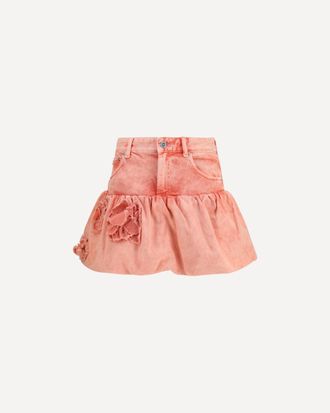 Ganni Mini Bubble Skirt in denim with appliqu&eacute; roses Female 36