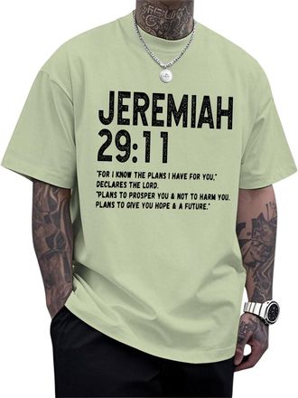 Generic Mens Christian T-Shirts JEREMIAN 29:11 Cotton Tops Religious Cross Printed T-Shirt Short Sleeve Oversize Vacation Clothes