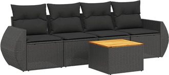 vidaXL Set De Muebles De Jard&iacute;n 5 Pzas Y Cojines Rat&aacute;n Sint&eacute;tico Negro Vidaxl