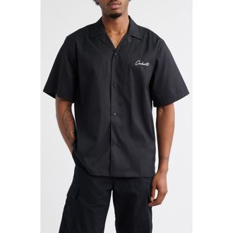 Carhartt Work in Progress Delray Cotton & Lyocell Camp Shirt in Black/white at Nordstrom, Size Xx-Large
