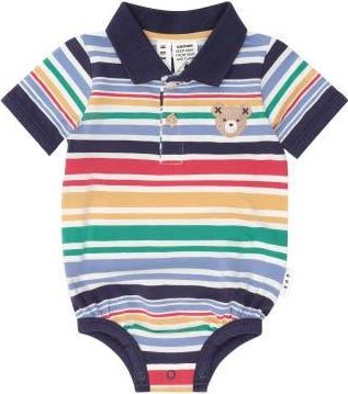Huxbaby Rainbow Stripe Polo Romper in Multi at Nordstrom, Size 12-18M Au