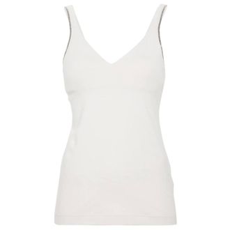 Brunello Cucinelli Top de Tirantes con Cadena Monili - Tops - Mujer - Blanco - M