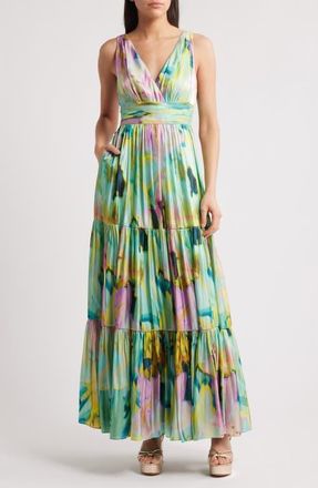 Kobi Halperin Britt Pleated Satin Gown in Capri Multi at Nordstrom, Size 4