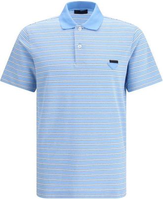 Prada Mens Striped Polo Shirt - Light Blue Cotton - Size X-Large