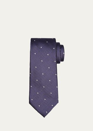 Tom Ford Mens Polka Dot Herringbone Silk Tie