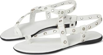 Tory Burch Eyelet Toe Ring Sandals Womens Flat Shoes Cloud/Silver : 10.5 M, Leather