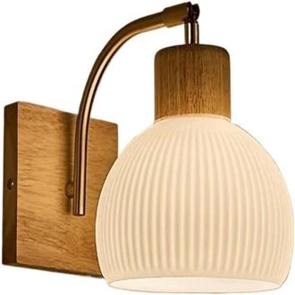 OEM Aplique De Pared Moderno De Madera Maciza Y Cristal Blanco Lechoso, L&aacute;mpara De Mesilla De Noche De Estilo Retro (b)