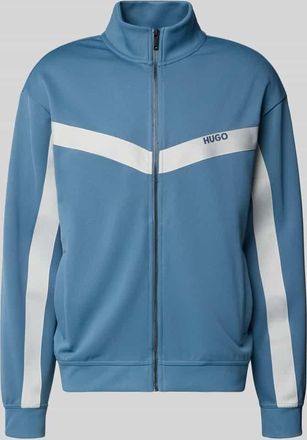 HUGO BOSS Relaxed Fit Sweatjacke mit Chevron-Tape Modell DARTI in Rauchblau, Gr&ouml;&szlig;e XXL