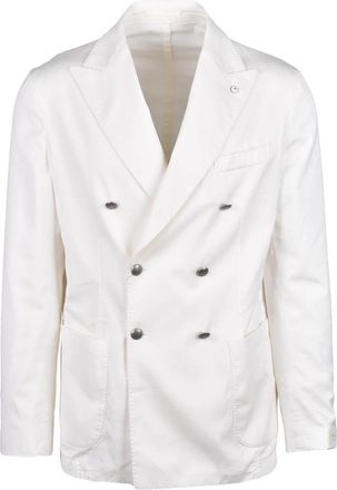 L.B.M. 1911 White Cotton Silk Elastane Double-Breasted Jacket