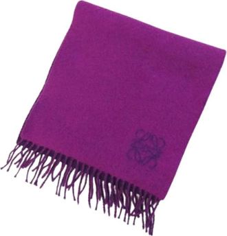 Loewe Pre-owned Scarves, female, Purple, Size: ONE SIZE Pre-owned Wool Scarf