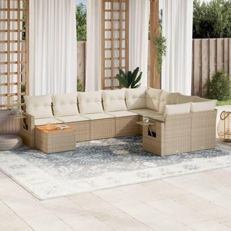 vidaXL Juego De Sof&aacute;s Jard&iacute;n Con Cojines Beige 10 Pzas Rat&aacute;n Sint&eacute;tico Vidaxl