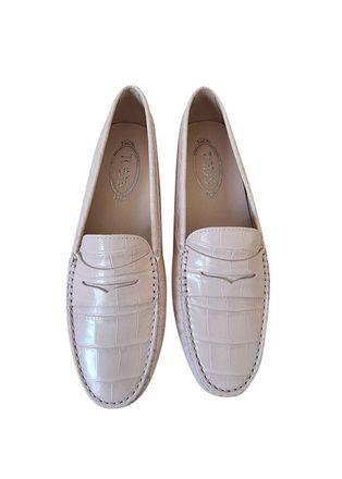 Tod's Crocodile Embossed Pink Gommino Driving Shoes Size 39.5