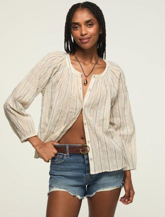 Lucky Brand Womens Long Sleeve Button Blouse