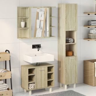Berkfield Home Suitable 3 Piece Bathroom Furniture set Sonoma Oak Engineered Wood in Light Tan