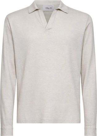 D4.0 V-hals Poloshirt met lange mouwen - Heren - Polos - Beige - M - Linnen - Tops