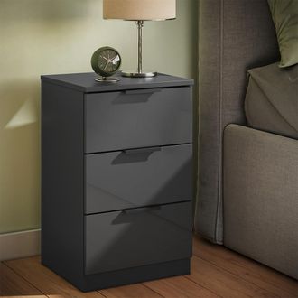 Vicco Mesilla De Noche Fino, Negro Brillo Intenso, 37.6 X 61.8 Cm Con 3 Cajones, Vicco