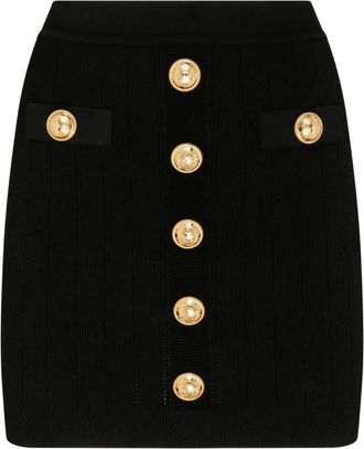 Balmain Gebreide Minirok met Knopen - Dames - Korte rokken - Zwart - S - Leer - Rokken