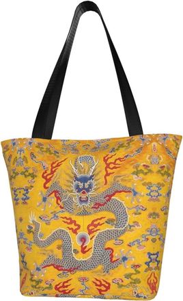 AOOEDM Ancient Chinese Qing Dynasty ErorS Dragon Reusable Grocery Bag Shopping Bag Casual Shoulder Bag Handbag for Men Women ECO Market Bag Beach Bag Travel 