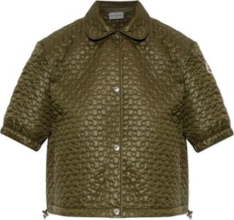 Moncler Floral-Quilted Gewatteerd Shirt met Korte Mouwen - Dames - Zomerjassen - Groen - S - Katoen - Jassen