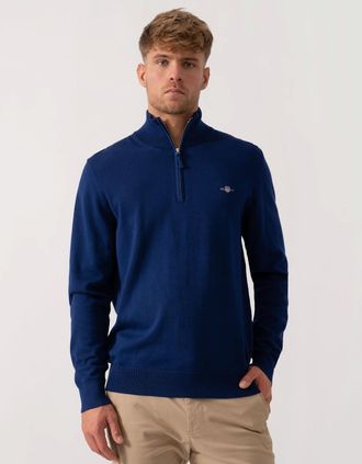 GANT Mens GANT Mens Classic Cotton Half Zip Jumper - 432 Rich Navy - Size: 38