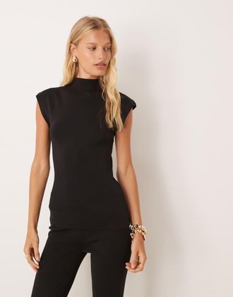 Pretty Lavish Top nero in maglia accollato in coordinato