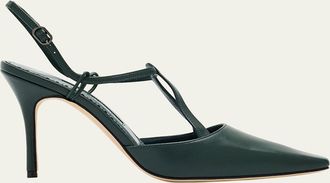 Manolo Blahnik Minia Nappa Leather T-Strap Stiletto Pumps
