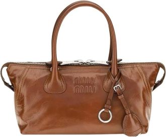 Miu Miu Vitello Shine Handtas - Dames - Tassen - Bruin - Maat: ONE Size Leer