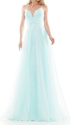 Colors Dress Glitter Mesh A-Line Long Dress In Mint