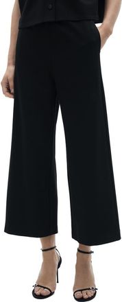 Mango Wide Leg Knit Crop Pants in Black at Nordstrom, Size Medium