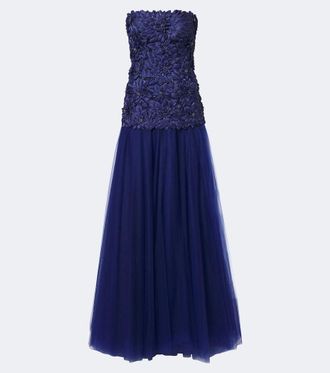 Costarellos Gisella tulle and Lurex satin bustier gown