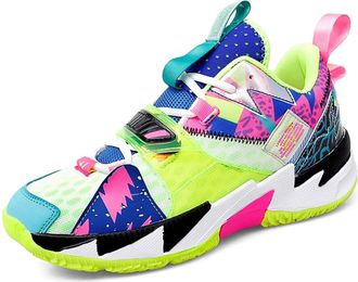 Generic Mens Breathable Mesh Basketball Shoes Lightweight Anti Slip Sports Shock-Absorbing Running Boots Walking Shoes(Green,8.5 UK)