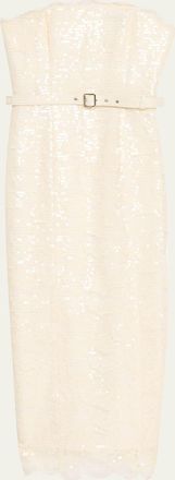 Toccin Vivian Belted Sequined Lace Midi Dress