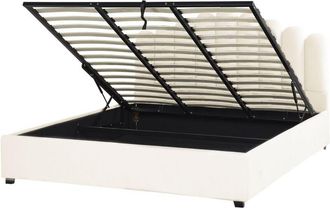 Beliani Letto contenitore velluto bianco sporco 180 x 200 cm testata alta a conchiglia Vincennes