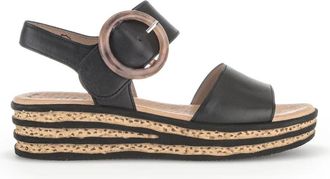 Gabor Schoenen, Dames, Zwart, 42 1/2 EU, Leer, Zwarte gladleren sandalen
