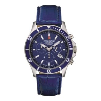 Swiss Alpine Military Quartz Horloge - Heren - Accessoires - Blauw - Maat: ONE Size Leer