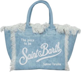 MC2 Saint Barth Light Blue Denim Tote Bag with Frayed Edges