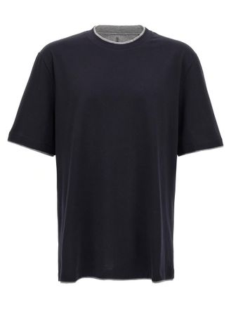 Brunello Cucinelli Dark Blue Double Layer T-shirt