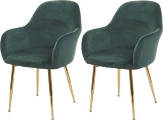 Hhg Hhg - Nunca Usado] Juego De 2 Sillas De Comedor 240, Silla De Cocina, Dise&ntilde;o Retro, Verde Terciopelo, Patas Doradas