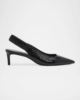 Stuart Weitzman 50mm Stuart Ruche Patent Leather Slingback Pumps