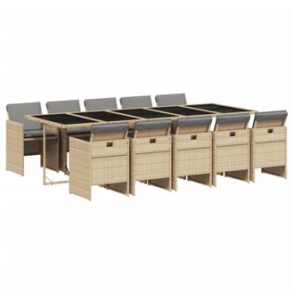 vidaXL Vidaxl - Set Pranzo Da Giardino 11 Pz Con Cuscini Beige Misto Polyrattan