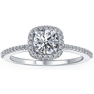 Pompeii3 1 Ct Cushion Halo Diamond & Moissanite Engagement Ring 14k White Gold Lab Grown