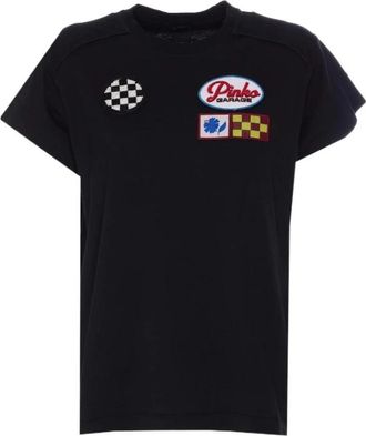 Pinko Garage Thema Crewneck T-shirt - Dames - T-shirts - Zwart - M - Tops