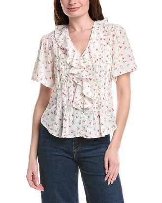 Alberta Ferretti Philosophy Pintuck Printed Ruffled Top