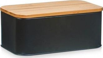 ZELLER Caja De Pan Moderna Met&aacute;lica Con Tapa De Bamb&uacute;
