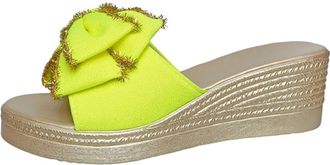 Generic Womens Wedge Platform Slide Sandals Open Toe with Glitter Bowknot Decor Slip On Lightweight Summer Casual Dress Shoes (7.5,Yellow)