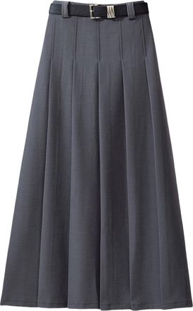 Generic Long Wool Skirt for Women - High Waisted Pleated A Line, Slim Fit, Fall Winter 2023 Trendy Maxi (Grey, M)