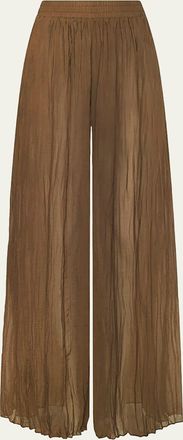 L'agence Ethel Wide-Leg Crinkled Chiffon Pants