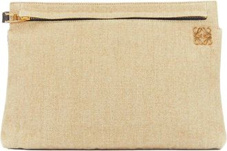 Loewe Beige Linen Canvas T Pouch Anagram Slot Clutch (Authentic Pre-Loved)