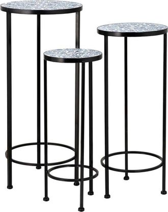 Wanderlust Deco Wanderlust Deco - Soportes Set 3 Pzas De Mosaico Y Forja Negro D30x68h-d25x57h-d20x51h Cm
